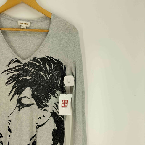 ディーゼル DIESEL 90-00S スパンコール モヒカンロゴ 刺繍 Vネック L/S カットソー ロンT Y2K メンズ import:S