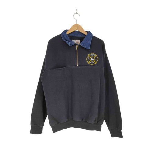 GAME WORKWEAR USA製 デニム切替ハーフジップスウェット メンズ XL