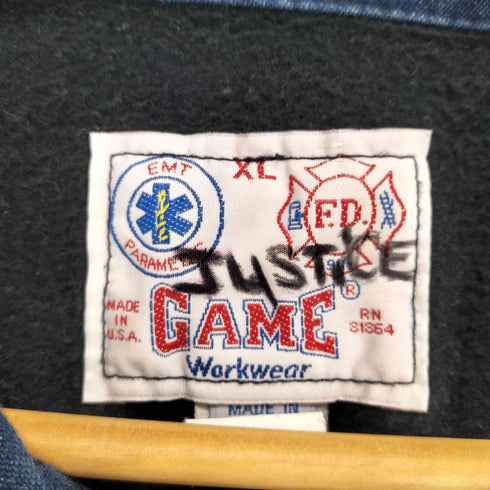 GAME WORKWEAR USA製 デニム切替ハーフジップスウェット メンズ XL