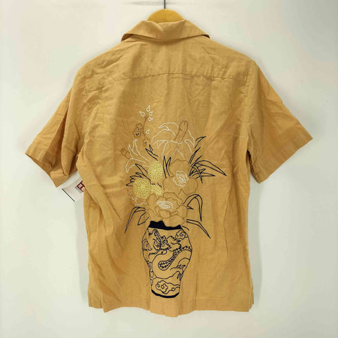 カルネボレンテ Carne Bollente 綿麻生地 コットン リネン バック ステッチ 刺繍 S/S オープンカラー シャツ メンズ import:XS