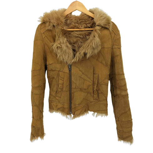 裏ファー ステッチ デザイン ムートン レザー ジャケット レディース