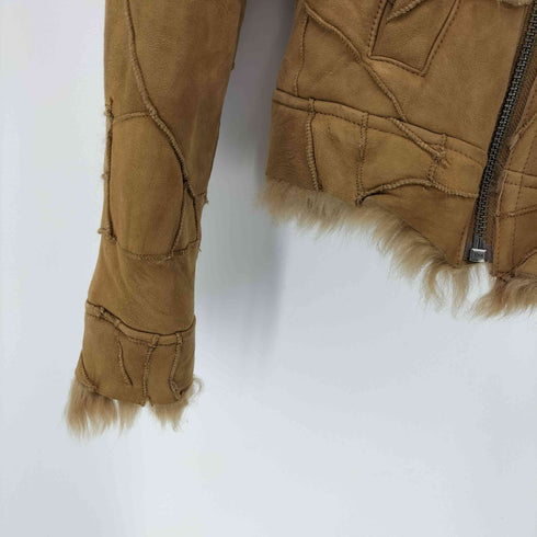 裏ファー ステッチ デザイン ムートン レザー ジャケット レディース