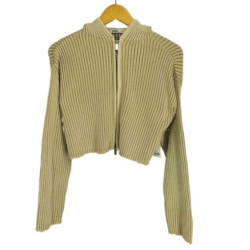 ザラ ZARA リブ アシッドウォッシュ ニットカーディガン レディース import:S