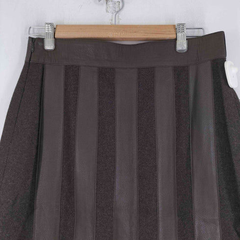 AKRIS レザー切り替え ウールスカート レディース