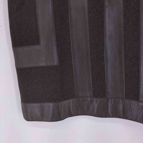 AKRIS レザー切り替え ウールスカート レディース