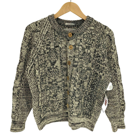 OLDDERBY KNITWEAR 英国製 3D ケーブルニット ウール クルーネック カーディガン レディース FR:36