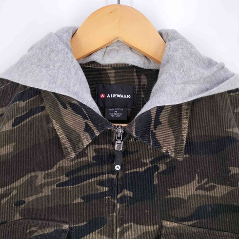 エアウォーク AIRWALK 00S フード付き 細畝コーデュロイ カモ ジップアップジャケット Y2K メンズ JPN:M