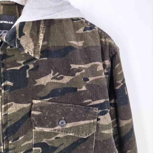 エアウォーク AIRWALK 00S フード付き 細畝コーデュロイ カモ ジップアップジャケット Y2K メンズ JPN:M