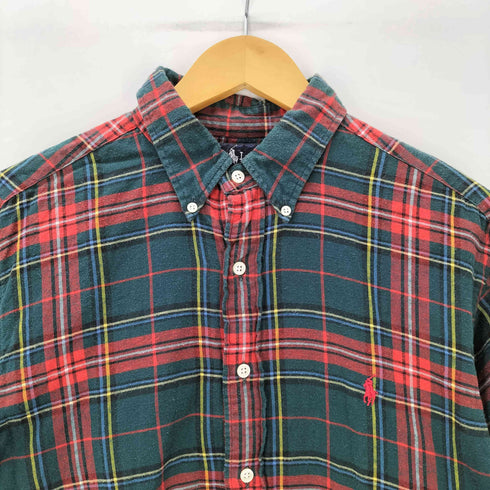 ラルフローレン RALPH LAUREN USA製 IMPORTED COTTON ポニー 刺繍 タータンチェック シャモア L/S シャツ メンズ import:L