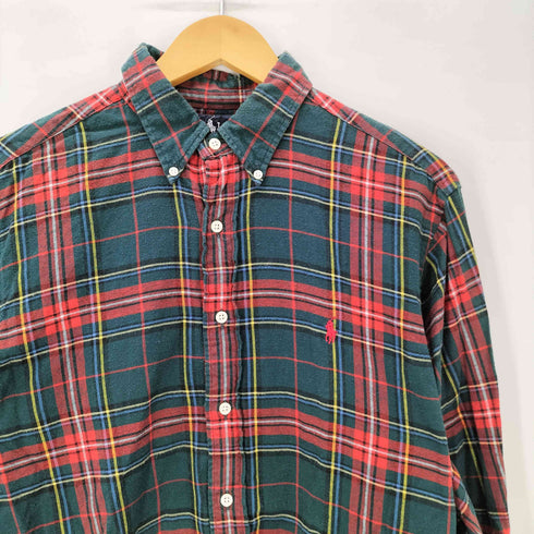 ラルフローレン RALPH LAUREN USA製 IMPORTED COTTON ポニー 刺繍 タータンチェック シャモア L/S シャツ メンズ import:L