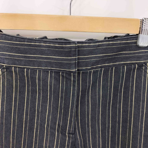 Q.U.E ストライプ柄 ウエストリブ セミフレア パンツ レディース 8