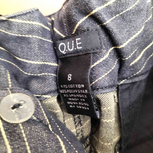 Q.U.E ストライプ柄 ウエストリブ セミフレア パンツ レディース 8
