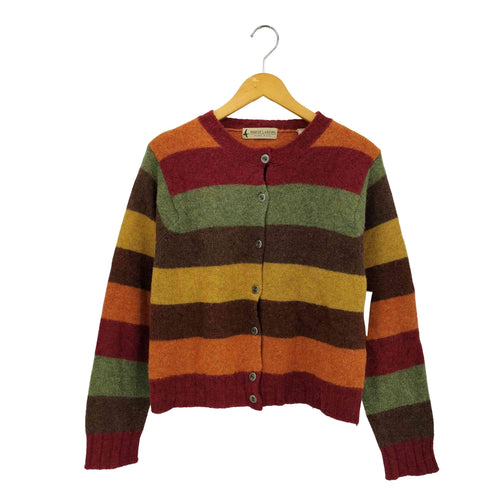 marsh landing 90s シルバーボタン マルチカラーボーダー ウールニット クルーネックカーディガン レディース M