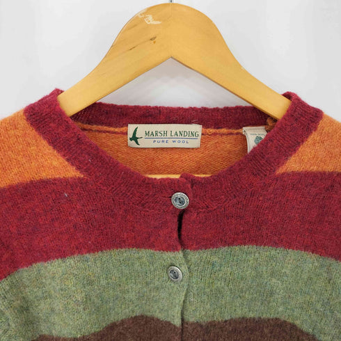 marsh landing 90s シルバーボタン マルチカラーボーダー ウールニット クルーネックカーディガン レディース M