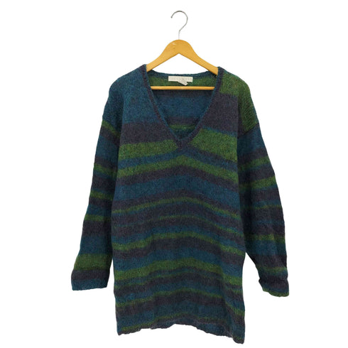 THE LIMITED mohair70 Vネック マルチカラーボーダー クルーネック シャギーニット ワンピース セーター レディース L