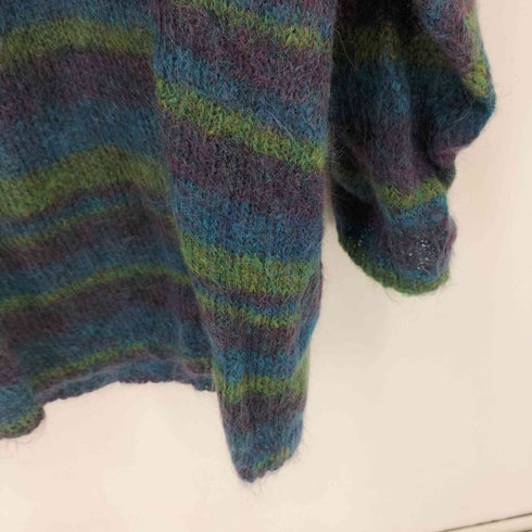 THE LIMITED mohair70 Vネック マルチカラーボーダー クルーネック シャギーニット ワンピース セーター レディース L