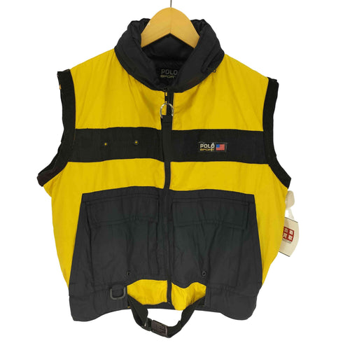 ポロスポーツラルフローレン POLO SPORT RALPH LAUREN 90S ロゴプレート バックプリント フラップポケット 中綿 リバーシブル ベスト フード パッカブル 収納可 バイカラー メンズ import:L