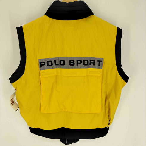 ポロスポーツラルフローレン POLO SPORT RALPH LAUREN 90S ロゴプレート バックプリント フラップポケット 中綿 リバーシブル ベスト フード パッカブル 収納可 バイカラー メンズ import:L
