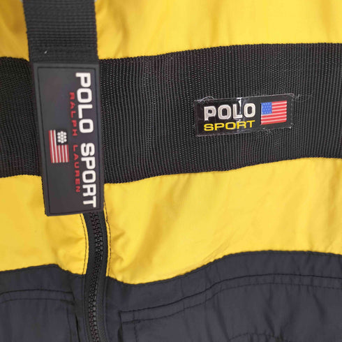 ポロスポーツラルフローレン POLO SPORT RALPH LAUREN 90S ロゴプレート バックプリント フラップポケット 中綿 リバーシブル ベスト フード パッカブル 収納可 バイカラー メンズ import:L