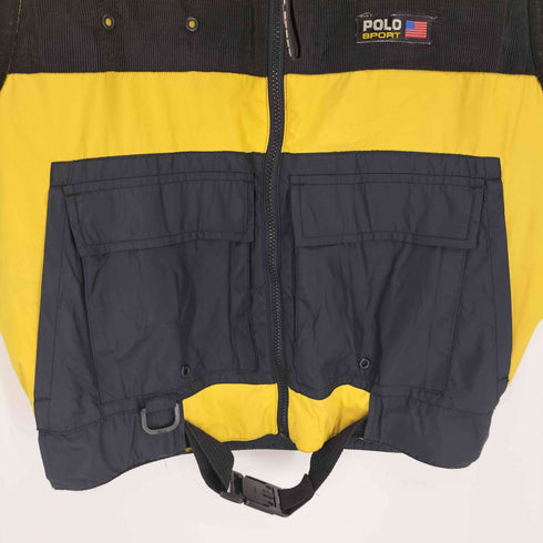 ポロスポーツラルフローレン POLO SPORT RALPH LAUREN 90S ロゴプレート バックプリント フラップポケット 中綿 リバーシブル ベスト フード パッカブル 収納可 バイカラー メンズ import:L