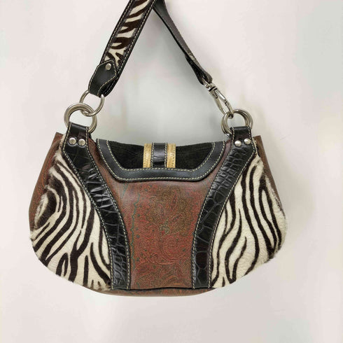 エトロ ETRO ゼブラ切り替えデザイン ワンショルダーバッグ ハラコ レザー レディース