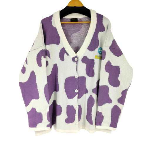 Light blue 牛柄 ニットカーディガン レディース import:XL