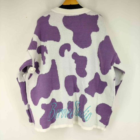 Light blue 牛柄 ニットカーディガン レディース import:XL