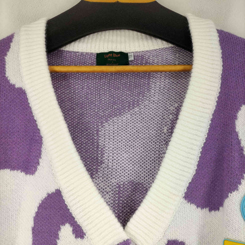 Light blue 牛柄 ニットカーディガン レディース import:XL