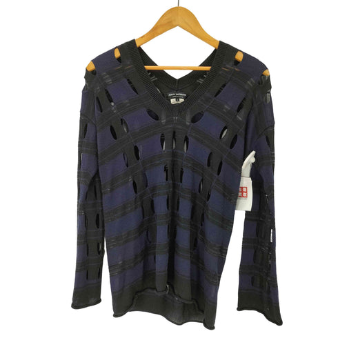 ジュンヤワタナベコムデギャルソン JUNYA WATANABE COMME des GARCONS AD2012 切れ込み 穴あき ボーダー アクリル テンセル ナイロン ミックスファブリック Vネック ニット セーター メンズ JPN:S