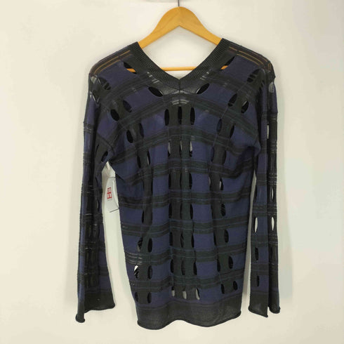 ジュンヤワタナベコムデギャルソン JUNYA WATANABE COMME des GARCONS AD2012 切れ込み 穴あき ボーダー アクリル テンセル ナイロン ミックスファブリック Vネック ニット セーター メンズ JPN:S