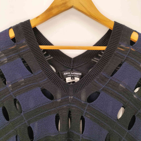 ジュンヤワタナベコムデギャルソン JUNYA WATANABE COMME des GARCONS AD2012 切れ込み 穴あき ボーダー アクリル テンセル ナイロン ミックスファブリック Vネック ニット セーター メンズ JPN:S