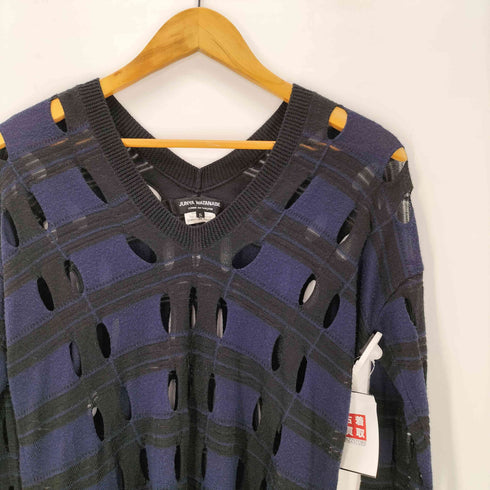 ジュンヤワタナベコムデギャルソン JUNYA WATANABE COMME des GARCONS AD2012 切れ込み 穴あき ボーダー アクリル テンセル ナイロン ミックスファブリック Vネック ニット セーター メンズ JPN:S