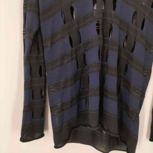 ジュンヤワタナベコムデギャルソン JUNYA WATANABE COMME des GARCONS AD2012 切れ込み 穴あき ボーダー アクリル テンセル ナイロン ミックスファブリック Vネック ニット セーター メンズ JPN:S