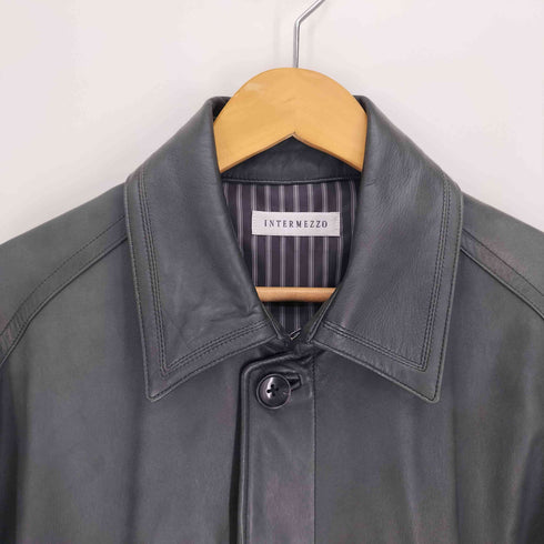 インターメッツォ INTERMEZZO 羊革 シープスキン 比翼ボタン レザー ハーフ コート メンズ LL