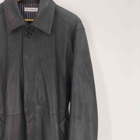 インターメッツォ INTERMEZZO 羊革 シープスキン 比翼ボタン レザー ハーフ コート メンズ LL