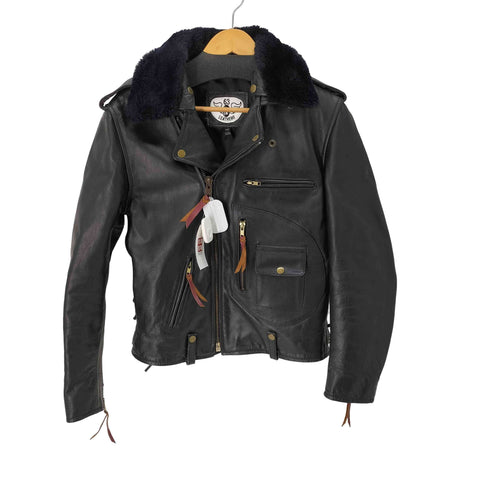 63 LEATHERS リアルレザー ファー ダブルライダースジャケット メンズ JPN:XS
