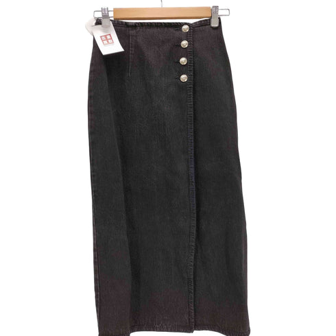 ラルフローレン RALPH LAUREN COUNTRY 90S コットン ブラック デニム ロング 巻き ラップスカート レディース 9