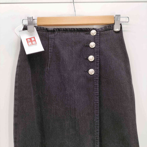 ラルフローレン RALPH LAUREN COUNTRY 90S コットン ブラック デニム ロング 巻き ラップスカート レディース 9