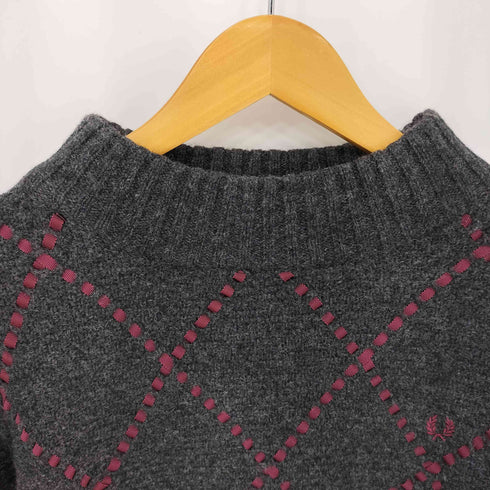 フレッドペリー FRED PERRY アーガイル柄 リボンデザイン モックネック ニットセーター レディース UK:10