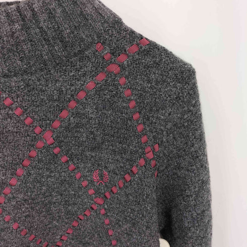 フレッドペリー FRED PERRY アーガイル柄 リボンデザイン モックネック ニットセーター レディース UK:10