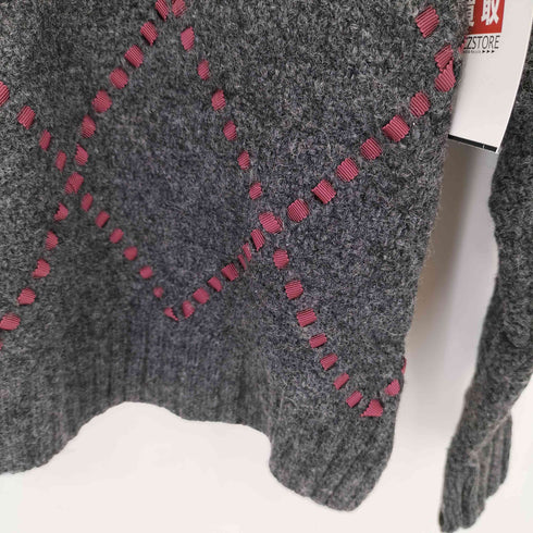 フレッドペリー FRED PERRY アーガイル柄 リボンデザイン モックネック ニットセーター レディース UK:10