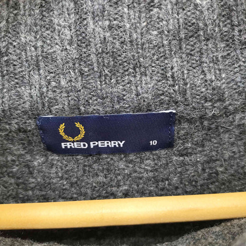 フレッドペリー FRED PERRY アーガイル柄 リボンデザイン モックネック ニットセーター レディース UK:10