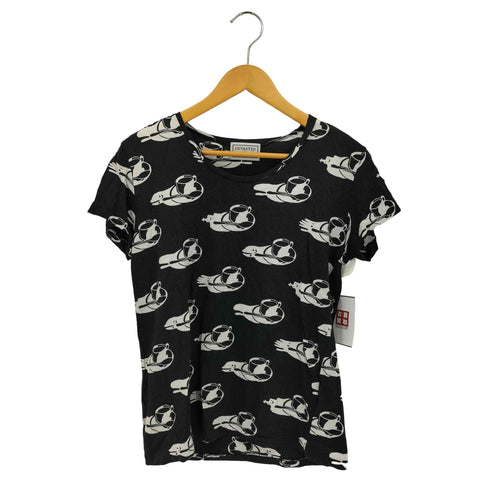 DEVASTEE コーヒー総柄 クルーネック半袖Tシャツ カットソー メンズ M