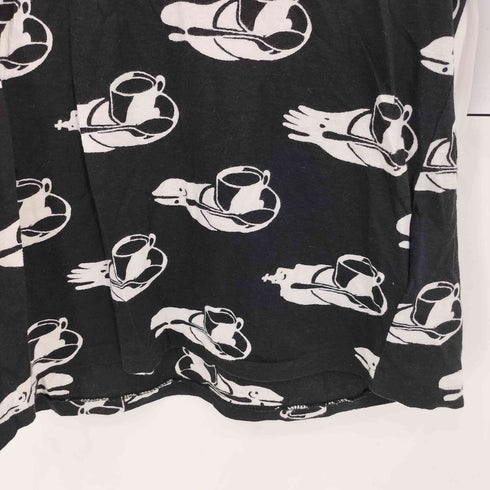 DEVASTEE コーヒー総柄 クルーネック半袖Tシャツ カットソー メンズ M