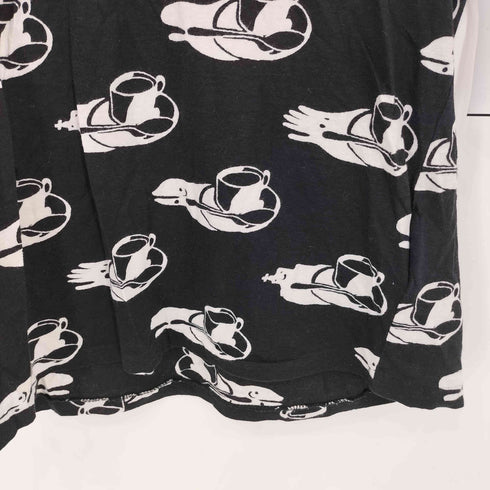 DEVASTEE コーヒー総柄 クルーネック半袖Tシャツ カットソー メンズ M