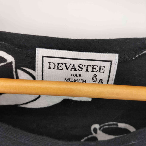 DEVASTEE コーヒー総柄 クルーネック半袖Tシャツ カットソー メンズ M