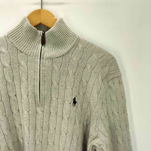 ポロラルフローレン POLO RALPH LAUREN ポニー刺繍 絹 シルク 100% ケーブル編み ハーフジップ ニット メンズ import:M