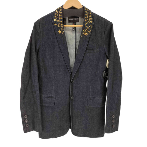 エンポリオアルマーニ EMPORIO ARMANI スタッズデザイン 2Bインディゴデニムテーラードジャケット メンズ import:M