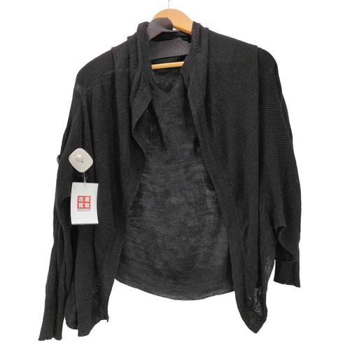 ヨウジヤマモトプリュスノアール YOHJI YAMAMOTO+NOIR レーヨン リネン 麻 混紡 ボタンレス シアー ニット カーディガン レディース JPN:3