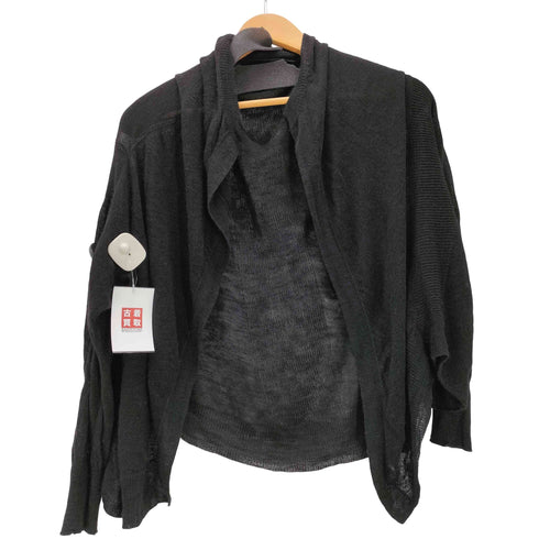 ヨウジヤマモトプリュスノアール YOHJI YAMAMOTO+NOIR レーヨン リネン 麻 混紡 ボタンレス シアー ニット カーディガン レディース JPN:3